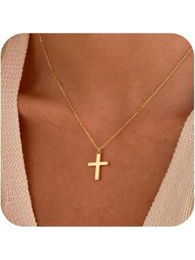 Cross Necklace for Women 14K Gold Plated Cross Pendant Simple Cute Necklace